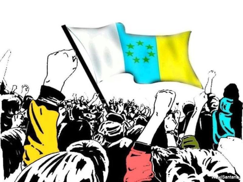 bandera canaria y gente