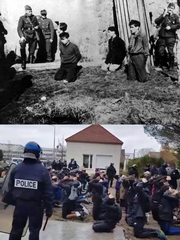 francia esrtudiantes de rodillas