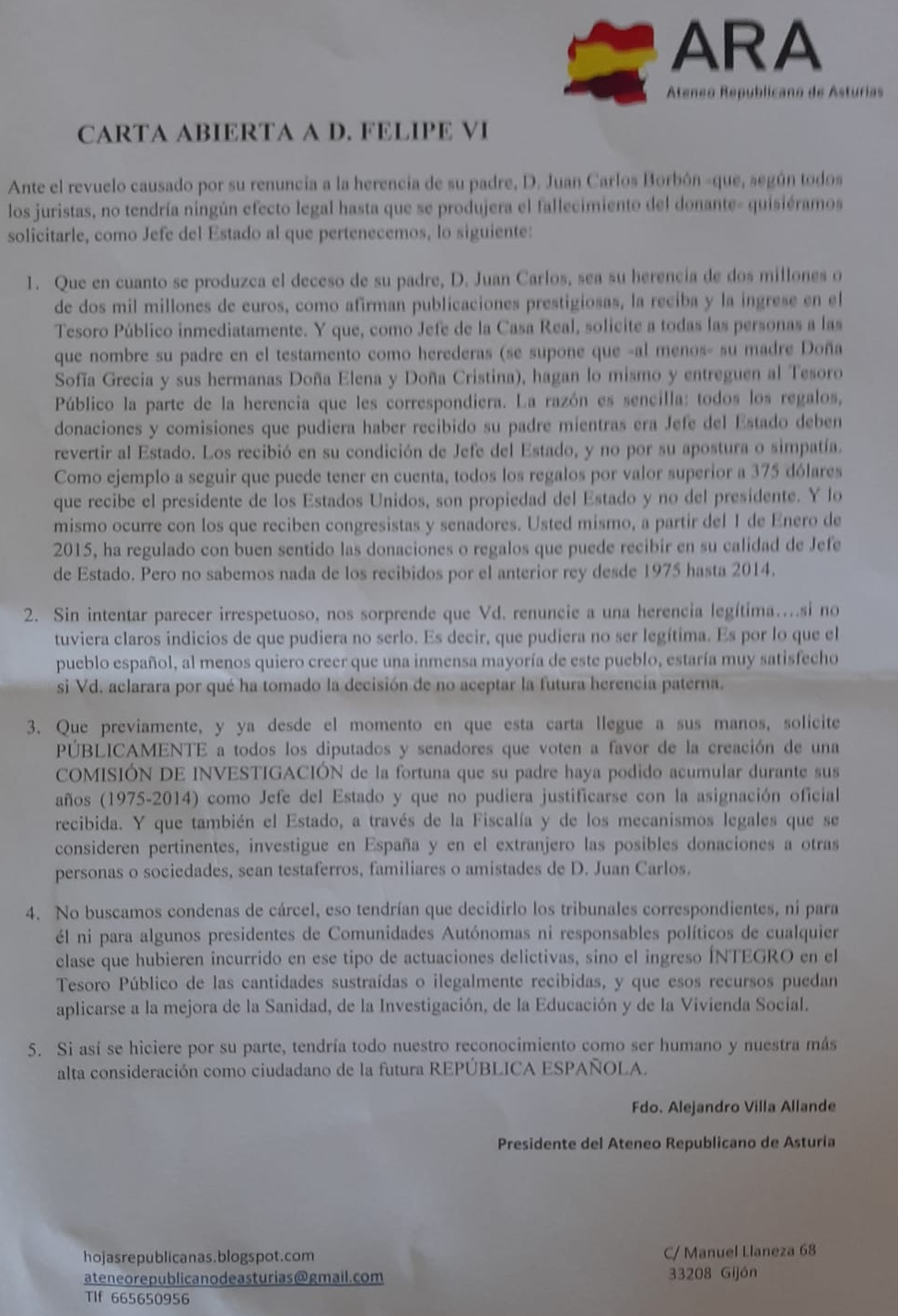 CARTA ABIERTA A FELIPE VI