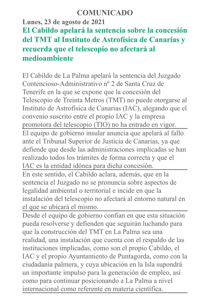 comunicado la palma
