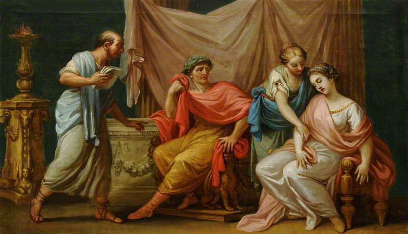 Virgilio lee La Eneida a Augusto, Livia y la desmayada Octavia - Antonio Zucchi 1776