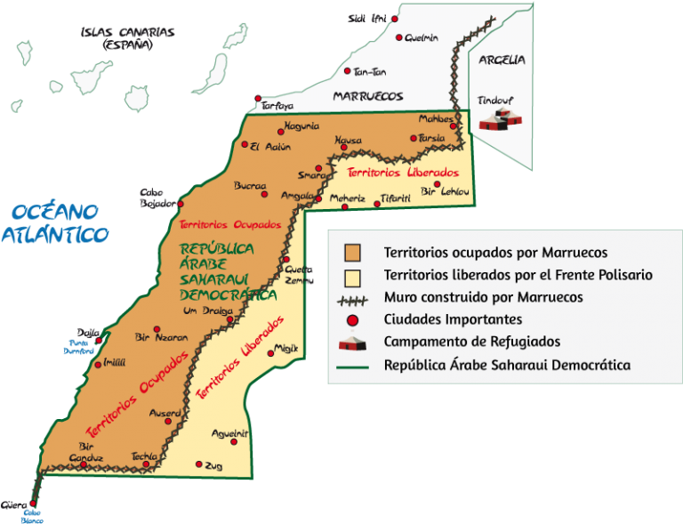SÁHARA OCCIDENTAL TERRITORIOS OCUPADOS POR MARRUECOS Y TERRITORIOS BAJO CONTROL SAHARAUI