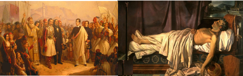 LORD BYRON RECIBIDO EN GRECIA Y EN SU LECHO DE MUERTE (Theodoros Vryzakis  y Joseph Denis Odevaere)