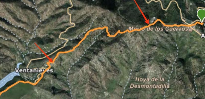 Mapa donde se presenta con flecha el camino aborigen destruido