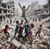 Niños palestinos juegan entre las ruinas de Gaza
