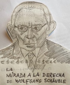 La mirada a la derecha de Wolfgang Schäuble, caricatura por Emilio Díaz Miranda