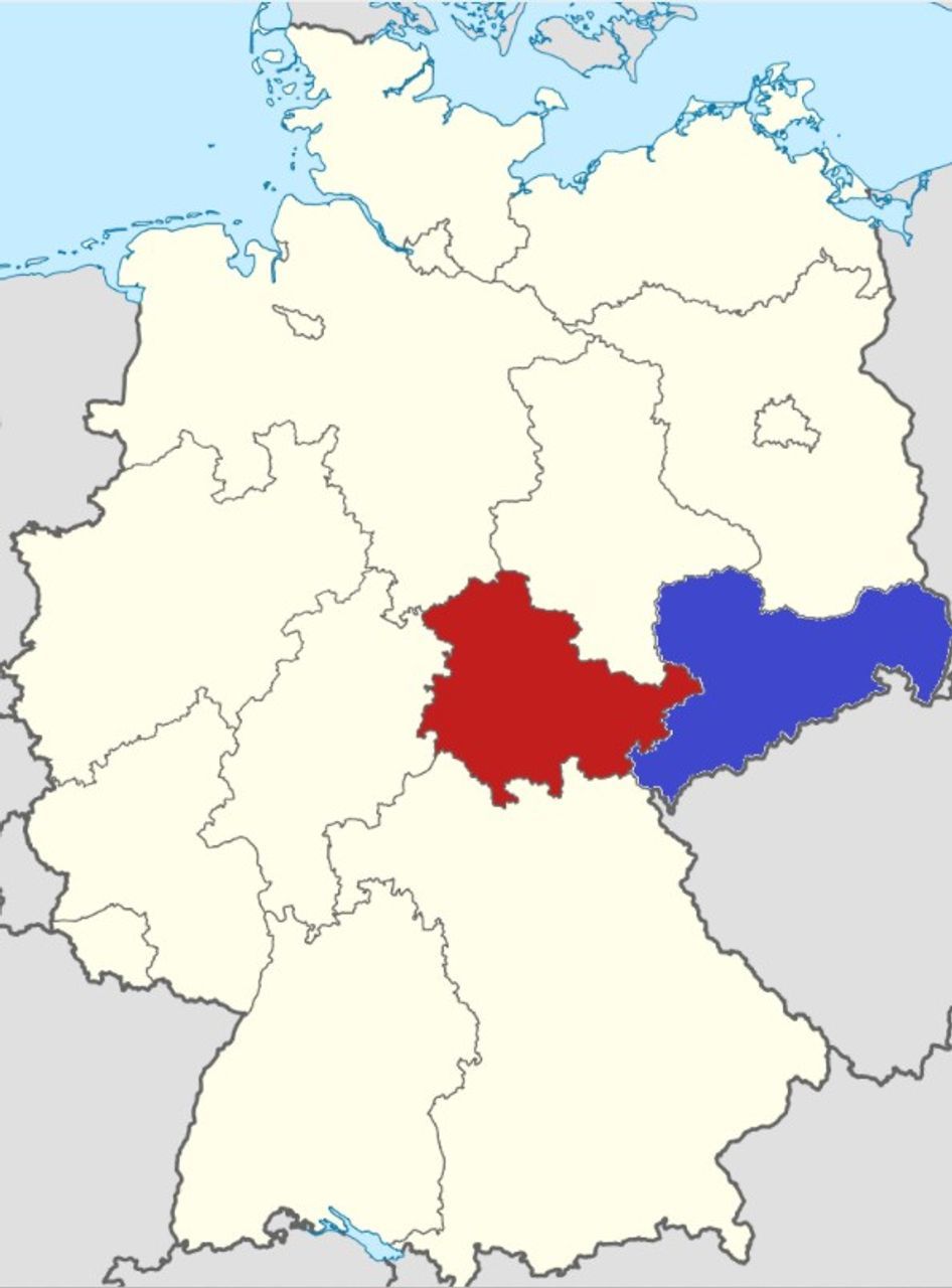 Mapa de Alemania con Turingia en rojo (centro) y Sajonia en azul (derecha) Foto WSWS
