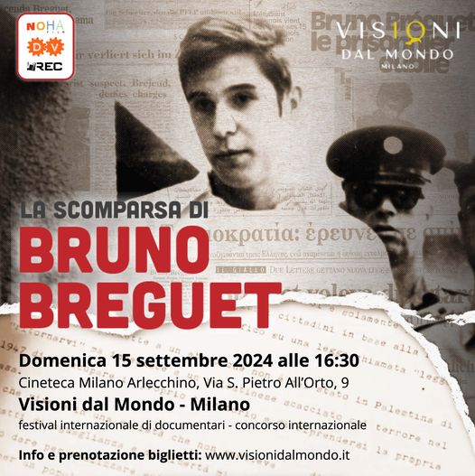 Afiche del film La desaparición de Bruno Breget anunciando la proyección en septiembre pasad en Milano_Italia