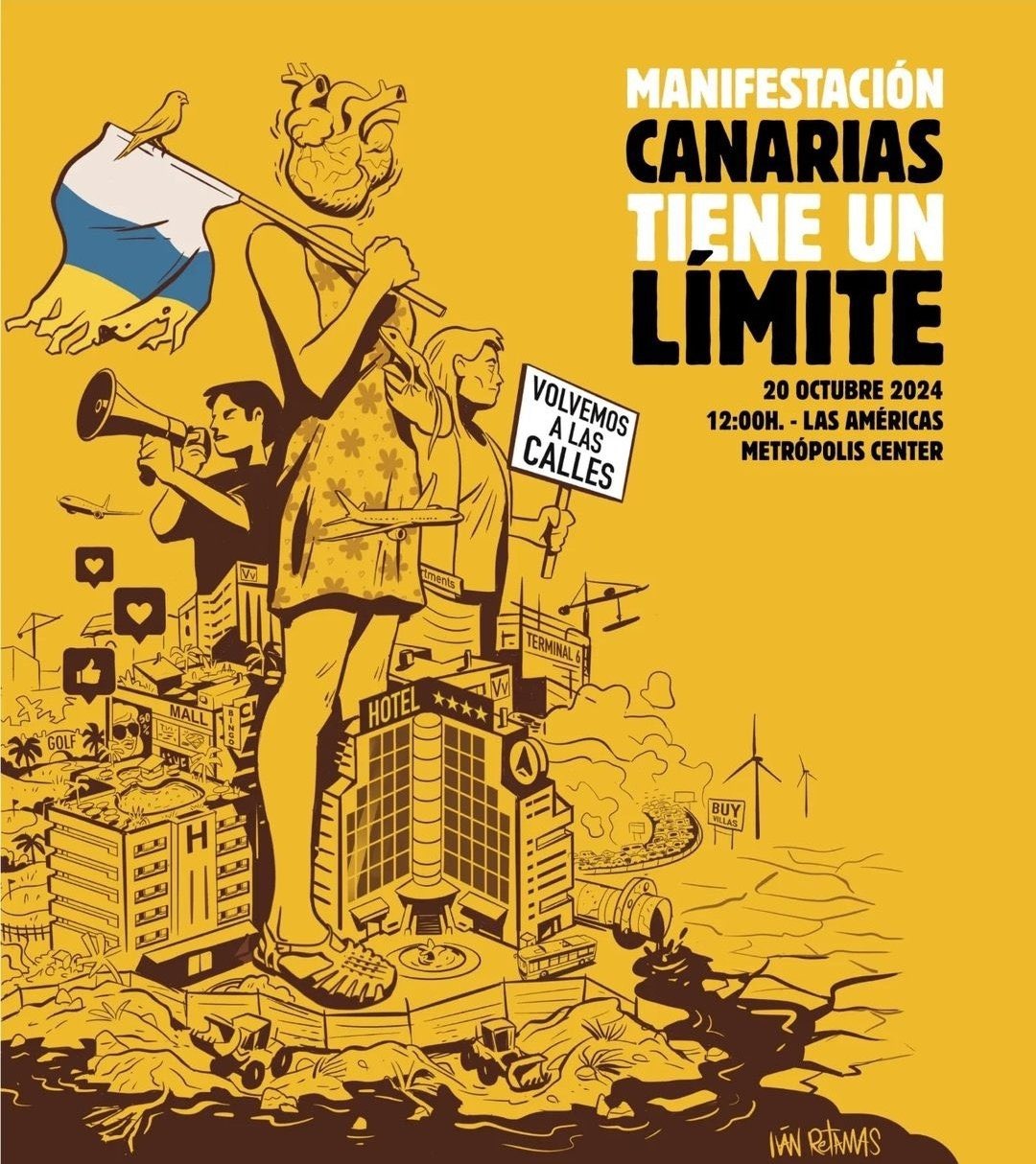 Afiche convocando una manifestacion en Canarias en defensa de la vivienda