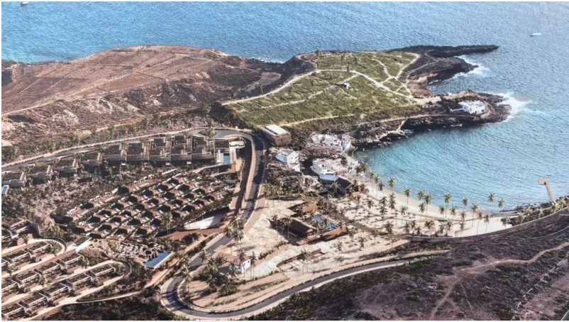 Recreación del complejo hotelero y las villas en el Puertito de Armeñime, en la que se ven las casas de los vecinos Cuna del Alma