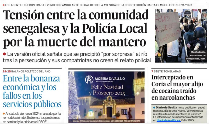 Portada del Diario de Sevilla del 31 de diciembre de 2024.