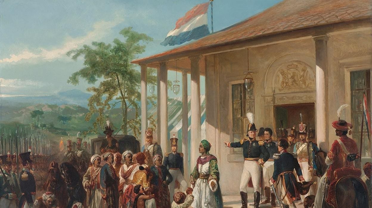 La rendición del príncipe Diponegoro ante el general neerlandés De Kock, por Nicolaas Pieneman, 1830.