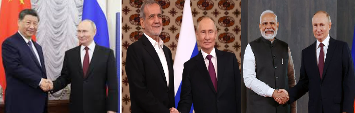 PUTIN CON XI (CHINA), PEZESHKIAN (IRÁN) Y NARENDRA MODI (INDIA)