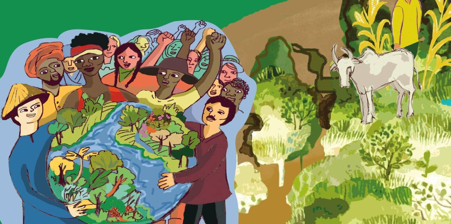 Organizaciones populares como Vía Campesina apuestan a la unidad continental y la soberanía alimentaria para enfrentar el hambre en el continente. Dibujo Vía Campesina