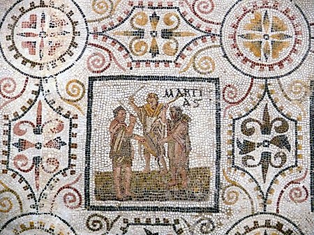 Fiestas Mamuralias en un mosaico de los meses, donde marzo está posicionado en el comienzo del año (proveniente de El Djem, Túnez (África romana), siglo III.