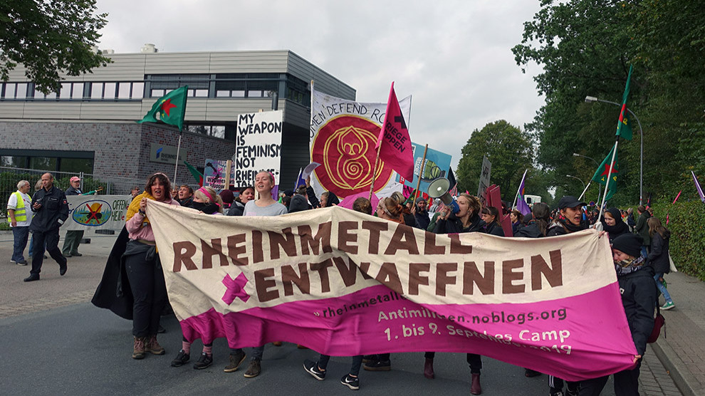 "LA GUERRA EMPIEZA AQUÍ" DESARMEN A RHEINMETALL, MANIFESTACIÓN DE 2019