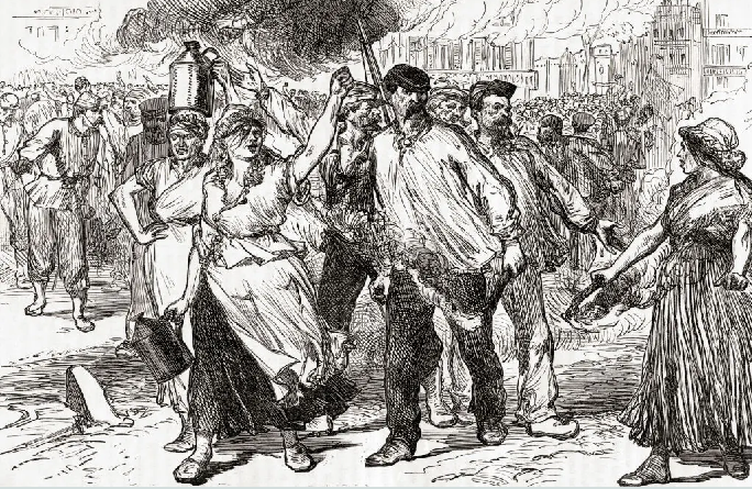 Manifestantes  durante los últimos días de la Comuna de París de 1871. Ilustración de Cassell's History of England (Archivo de Historia Universal / Grupo de Imágenes Universal vía Getty Images)