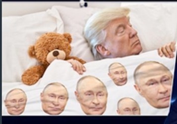 TRUMP DUERME con osito ruso sabanas putinescas