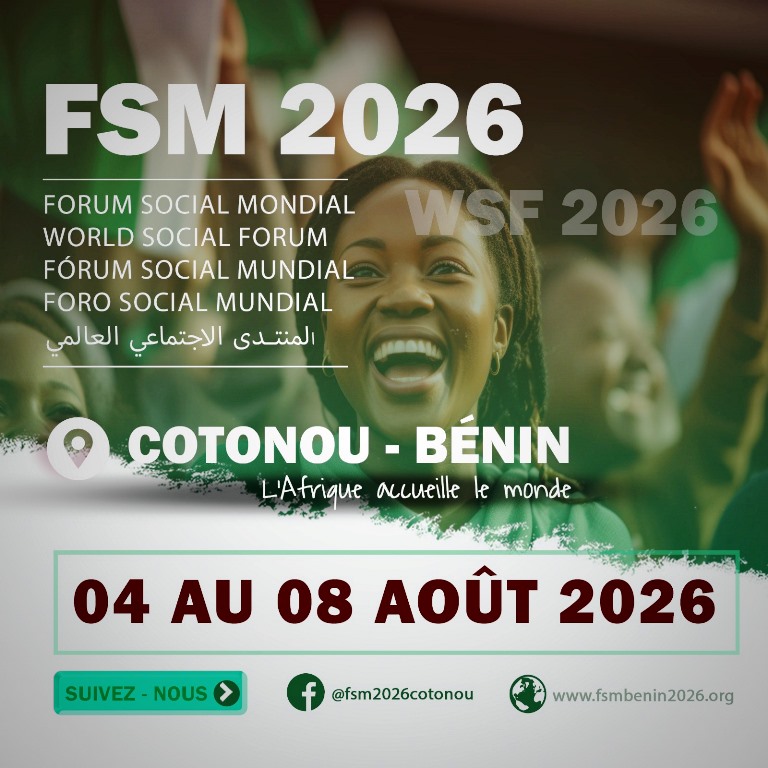 Afiche preliminar del próximo FSM de Cotonú en Benín pevisto para 2026. FSM