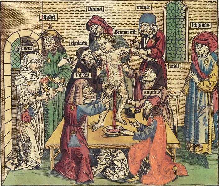 LIBELOS DE LA SANGRE El martirio de San Simón de Trento. Hartmann Schedel. Crónicas de Núremberg,