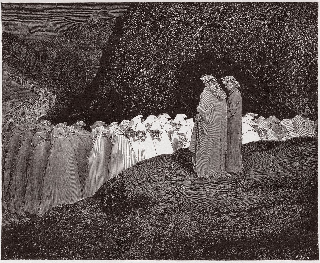 DANTE Y LOS HIPÓCRITAS, GUSTAVO DORÉ, GRABADO S. XIX