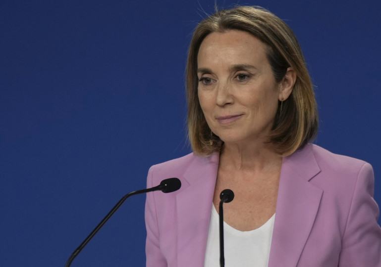 Cuca Gamarra anuncia que abandona la Secretaría General en una rueda de prensa, el 30 de junio, en Génova. / PP