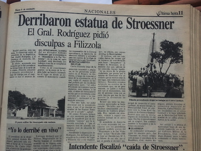 3. La publicación de Última Hora el día en que se derribó la estatua del ex dictador.