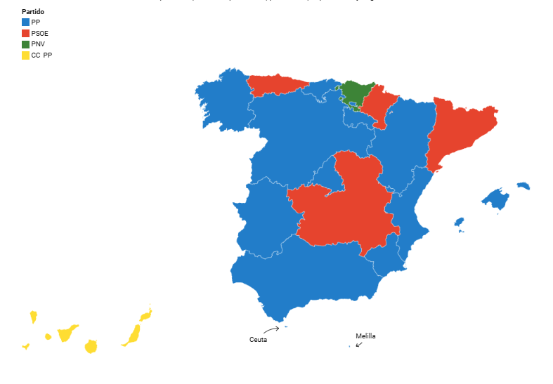 MAPA DE LAS AUTONOMÍAS GOBERNADAS POR EL PARTIDO POPULAR