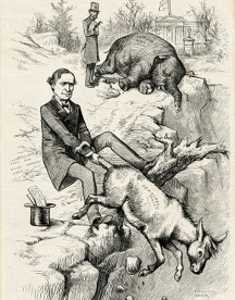 Senador democrata trata de salvar al burro, Thomas Nast 1879