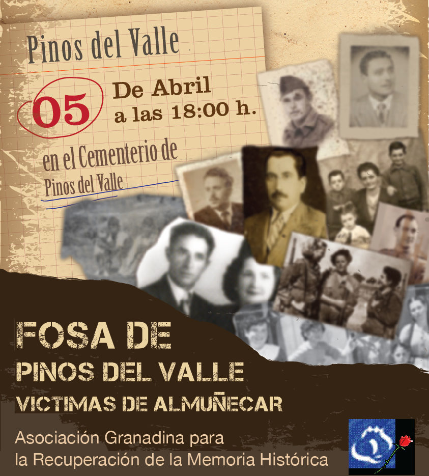 CARTEL DE LAS FOSAS COMUNES EN PINOS DEL VALLE DE ASESINADOS POR EL FRANQUISMO