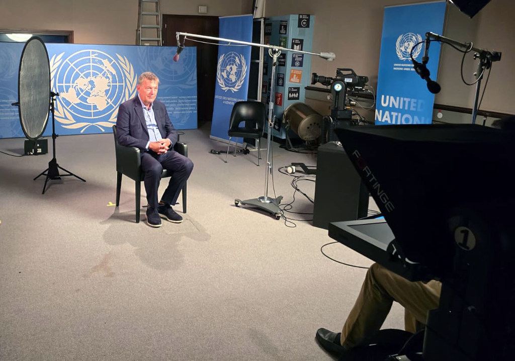 El comisionado general de la UNRWA, Philippe Lazzarini, habla con UNTV en Ginebra. Foto UNTV