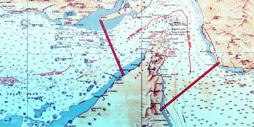 NUEVO MAPA DEL ESTRECHO DE ORMUZ, PUBLICADO POR LA GUARDIA REVOLUCIONARIA DE IRÁN AL-SHARQIYAH